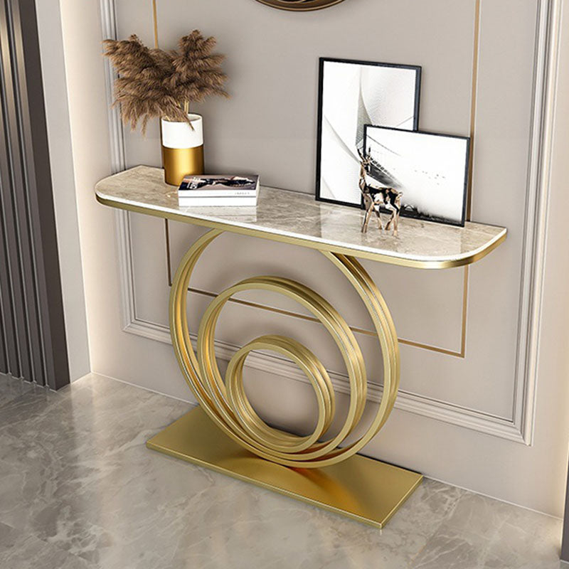 Modern Iron Console Sofa Table Half Moon Stone End Table for Hall