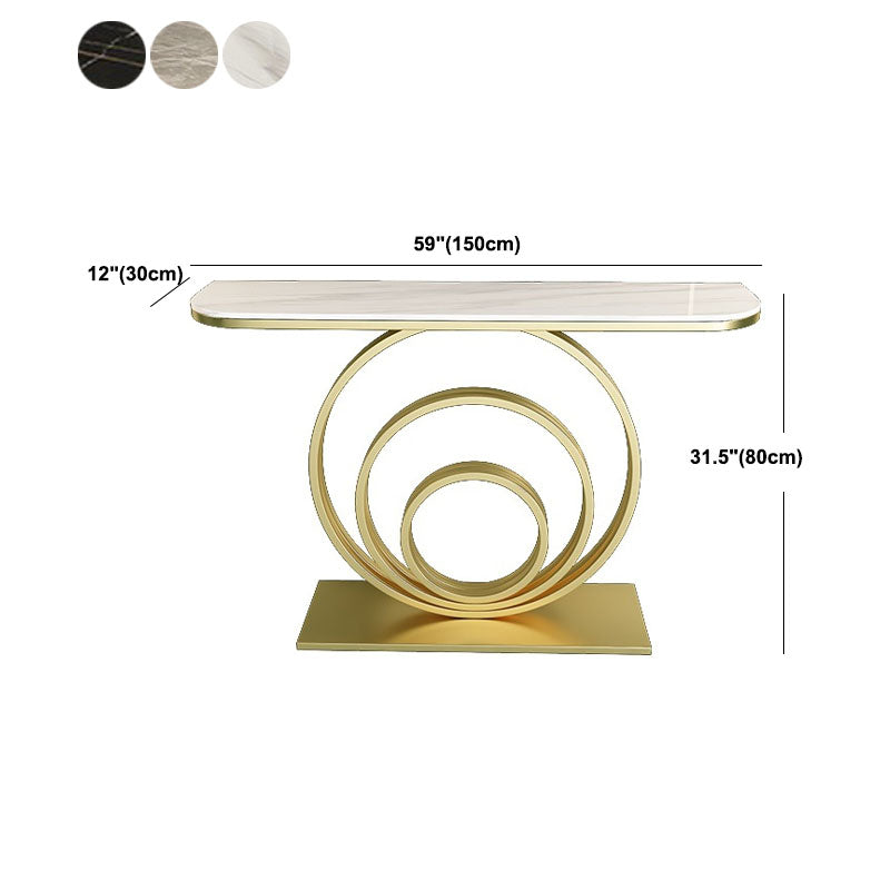 Modern Iron Console Sofa Table Half Moon Stone End Table for Hall