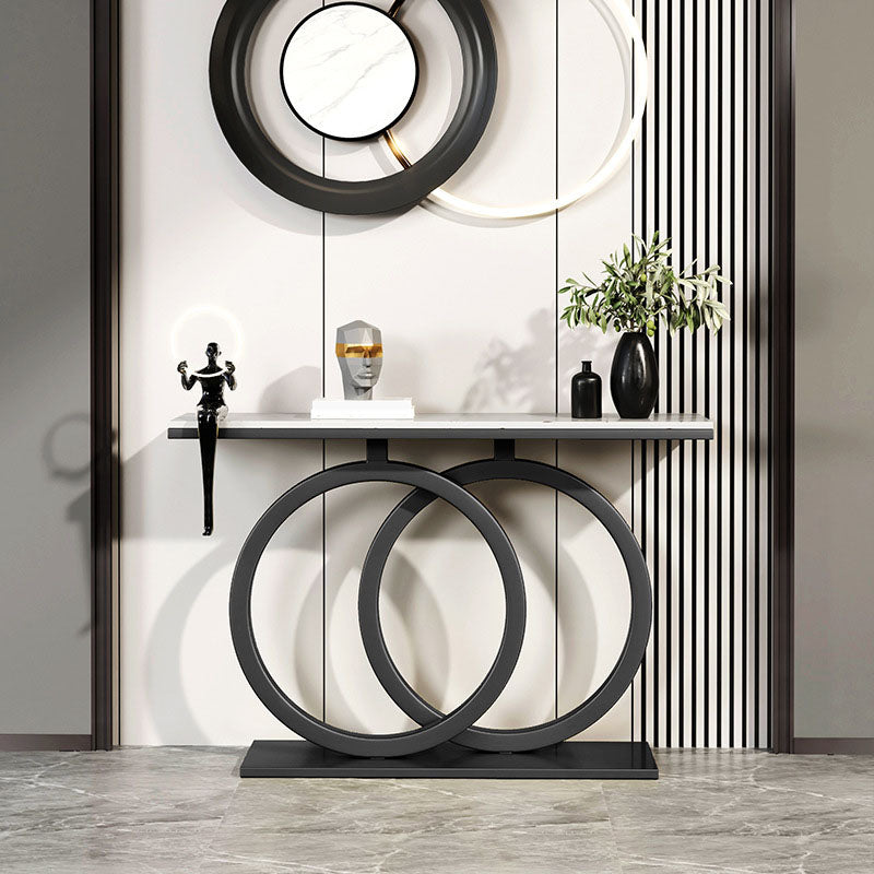 Modern Stone Console Sofa Table Metal Rectangle End Table for Hall