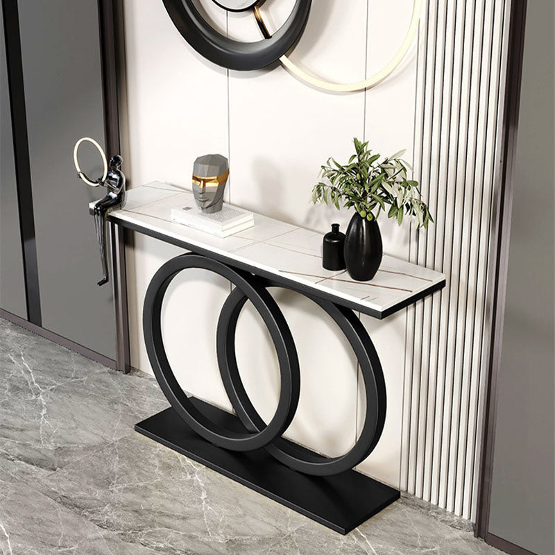 Modern Stone Console Sofa Table Metal Rectangle End Table for Hall