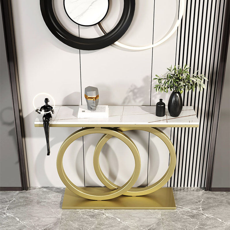 Modern Stone Console Sofa Table Metal Rectangle End Table for Hall