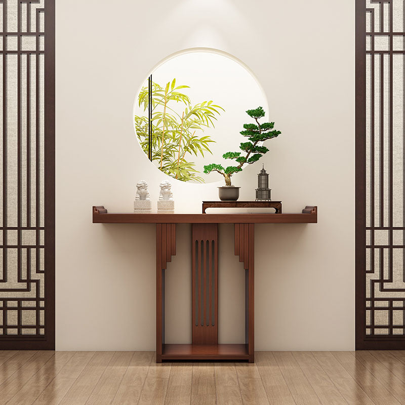 Pine Rectangle Console Table Mid-Century Modern 12" W Accent Table for Hall
