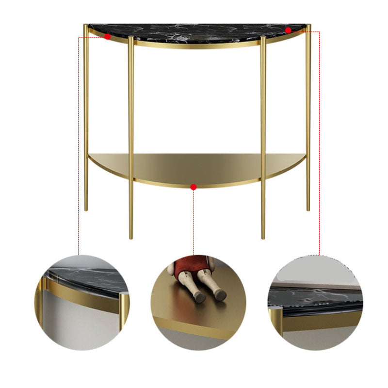 Glam Marble Console Sofa Table Half Moon End Table with Shelves for Hall