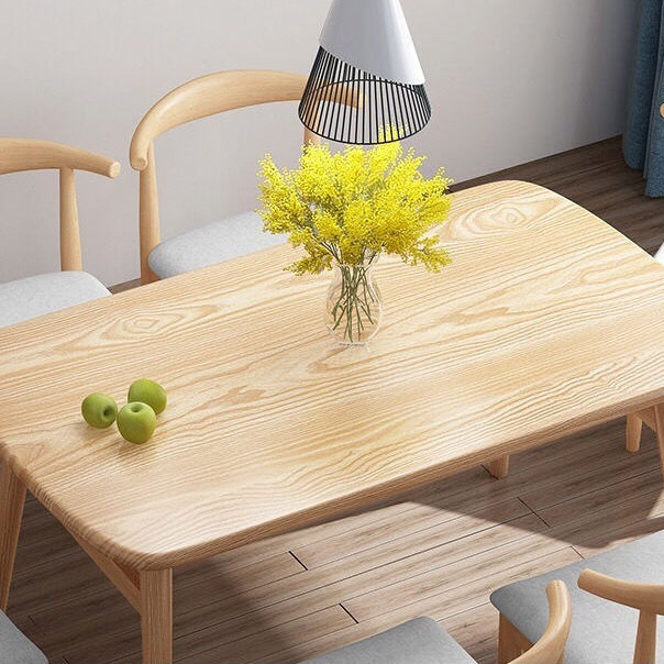 Rectangular Solid Wood Dining Table Modern Furniture with 4 Legs in Matte Finish