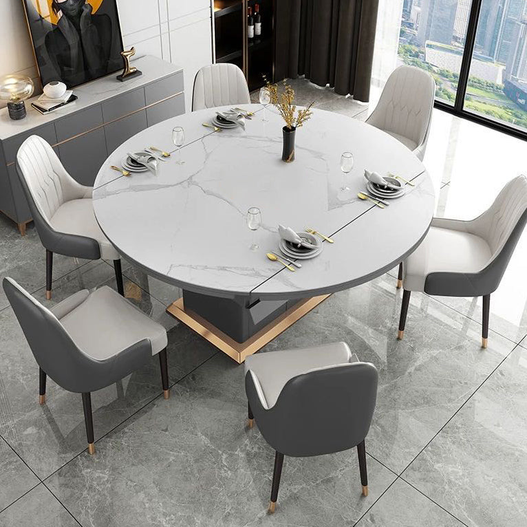 Round Sintered Stone Dining Table Modern Extendable Furniture with Steel Base