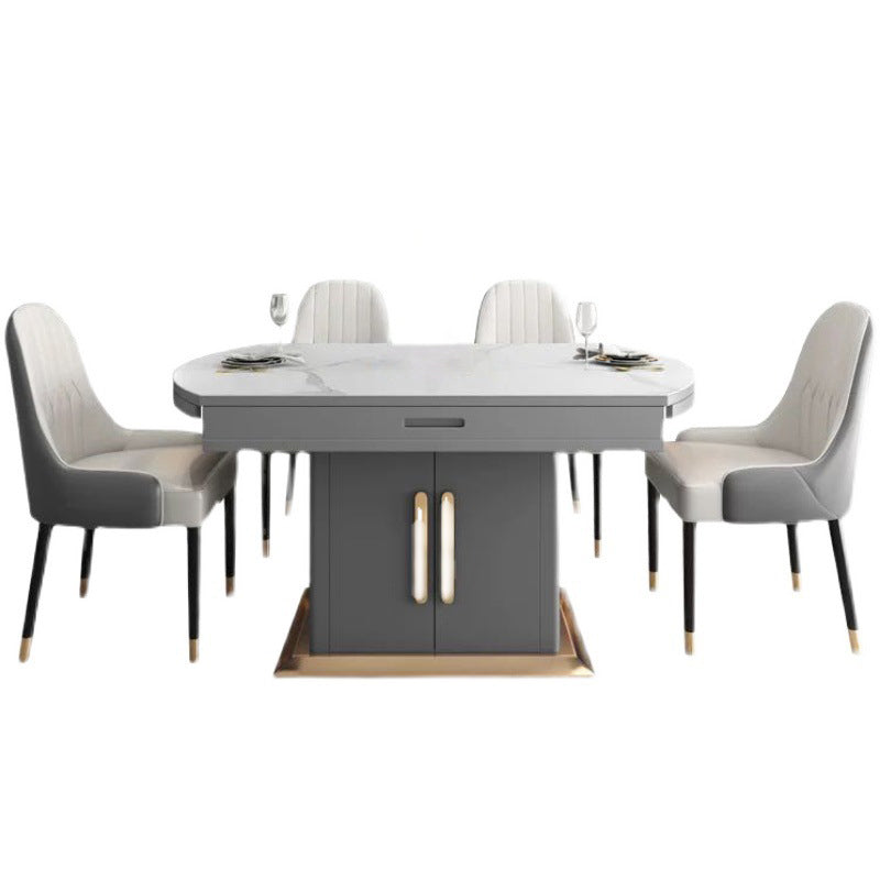 Round Sintered Stone Dining Table Modern Extendable Furniture with Steel Base
