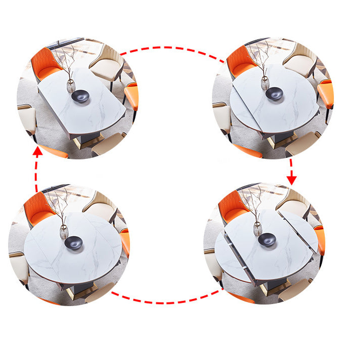 Round Sintered Stone Dining Table Modern Extendable Furniture with Steel Base