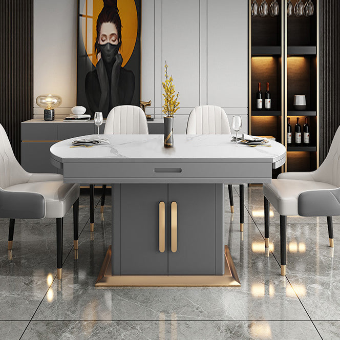Round Sintered Stone Dining Table Modern Extendable Furniture with Steel Base