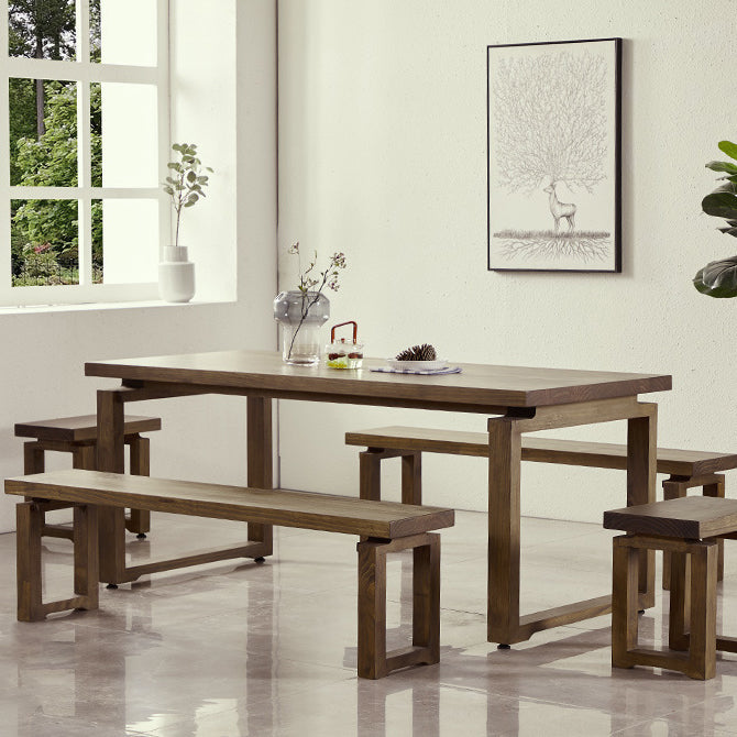Rectangular Solid Wood Brown Table Modern Furniture with Double Pedestal
