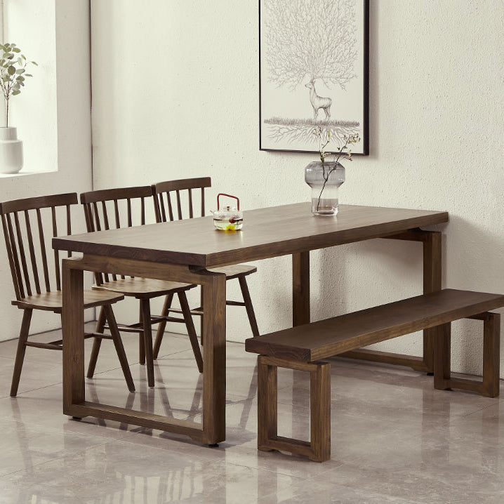 Rectangular Solid Wood Brown Table Modern Furniture with Double Pedestal
