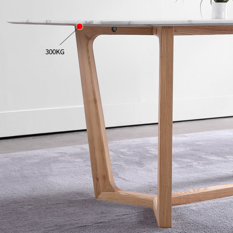 Solid Wood Base Dining Table Rectangle Dining Table with Trestle Base