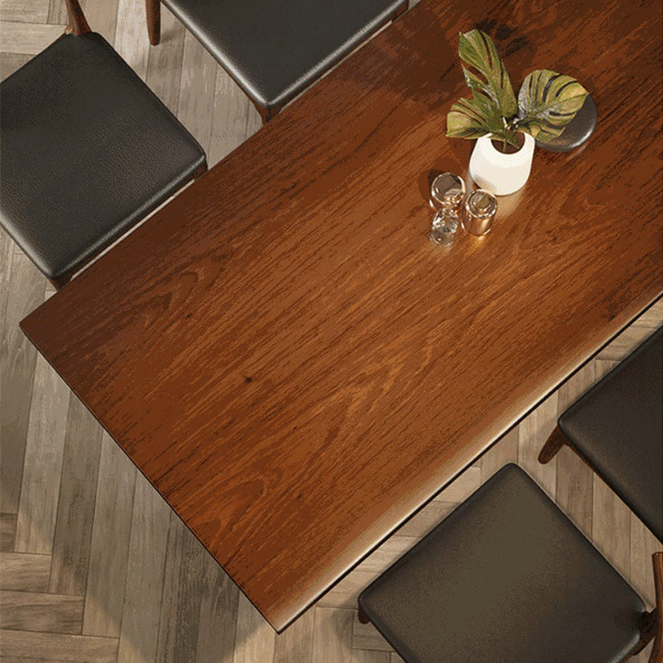 Wood Top Dining Table Industrial Rectangle Table with Sled Base in Black