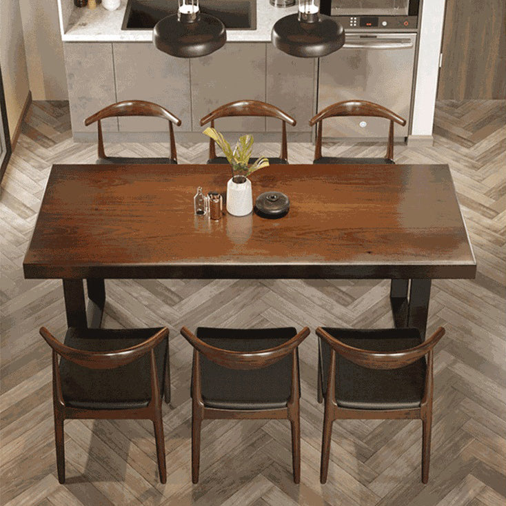 Wood Top Dining Table Industrial Rectangle Table with Sled Base in Black