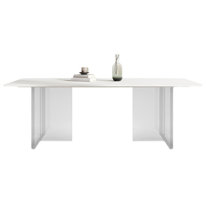 Rectangular Stone Dining Table Modern White-black Furniture with Acrylic Double Pedestal