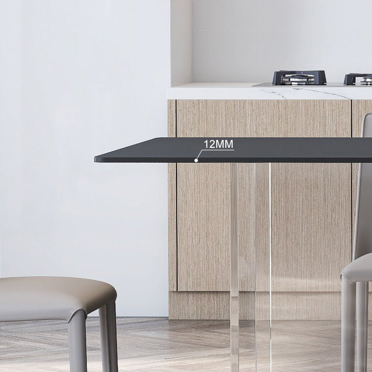 Rectangular Stone Dining Table Modern White-black Furniture with Acrylic Double Pedestal
