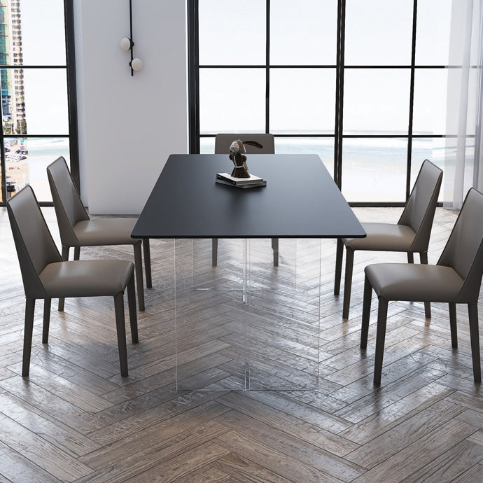 Rectangular Stone Dining Table Modern White-black Furniture with Acrylic Double Pedestal