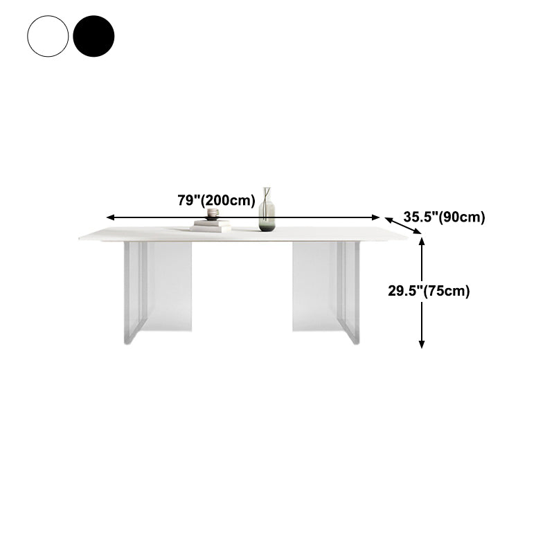 Rectangular Stone Dining Table Modern White-black Furniture with Acrylic Double Pedestal