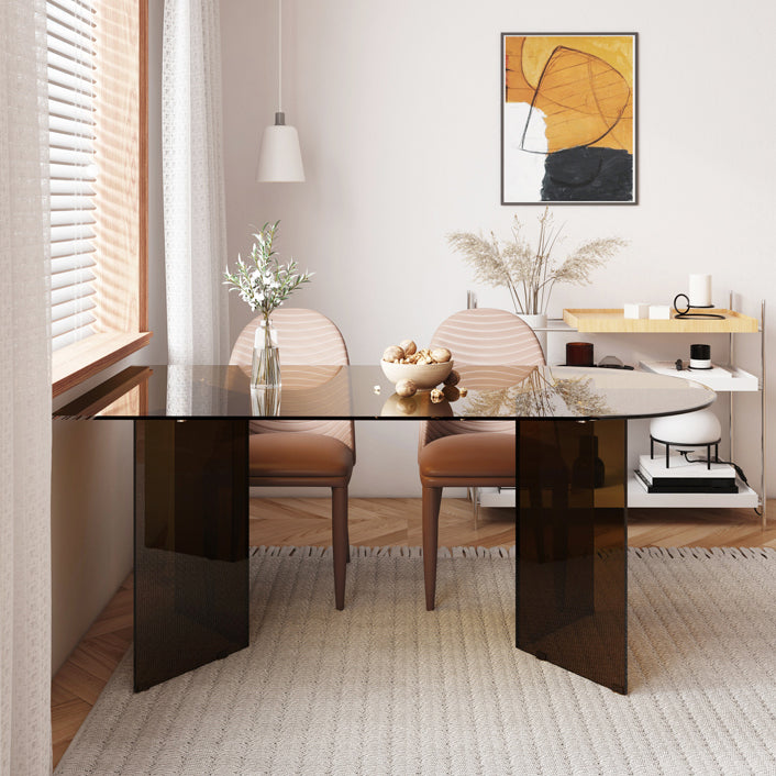 Tempered Glass Top Dining Table Free Form Dining Table with Double Pedestal