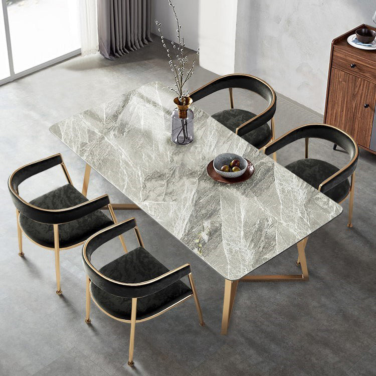 Stone Top Dining Table Industrial Rectangle Table with Sled Base