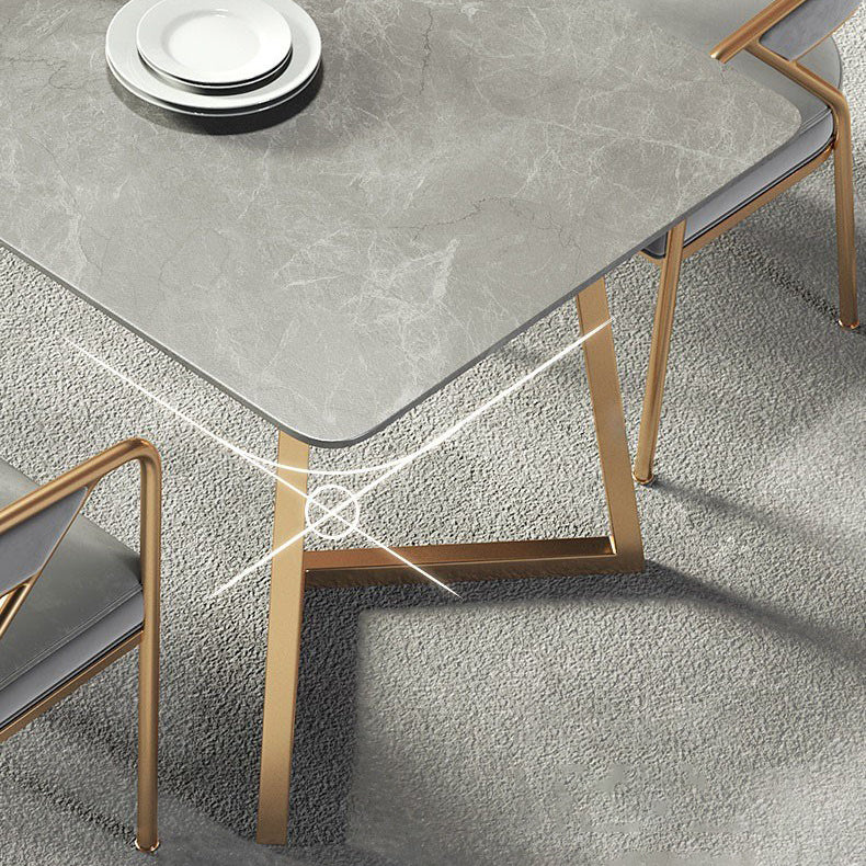 Stone Top Dining Table Industrial Rectangle Table with Sled Base