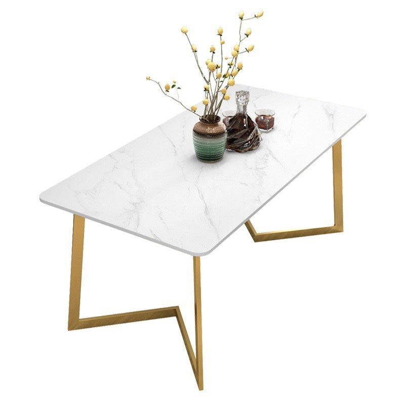 Stone Top Dining Table Industrial Rectangle Table with Sled Base