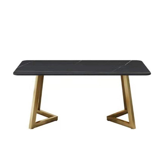 Stone Top Dining Table Industrial Rectangle Table with Sled Base