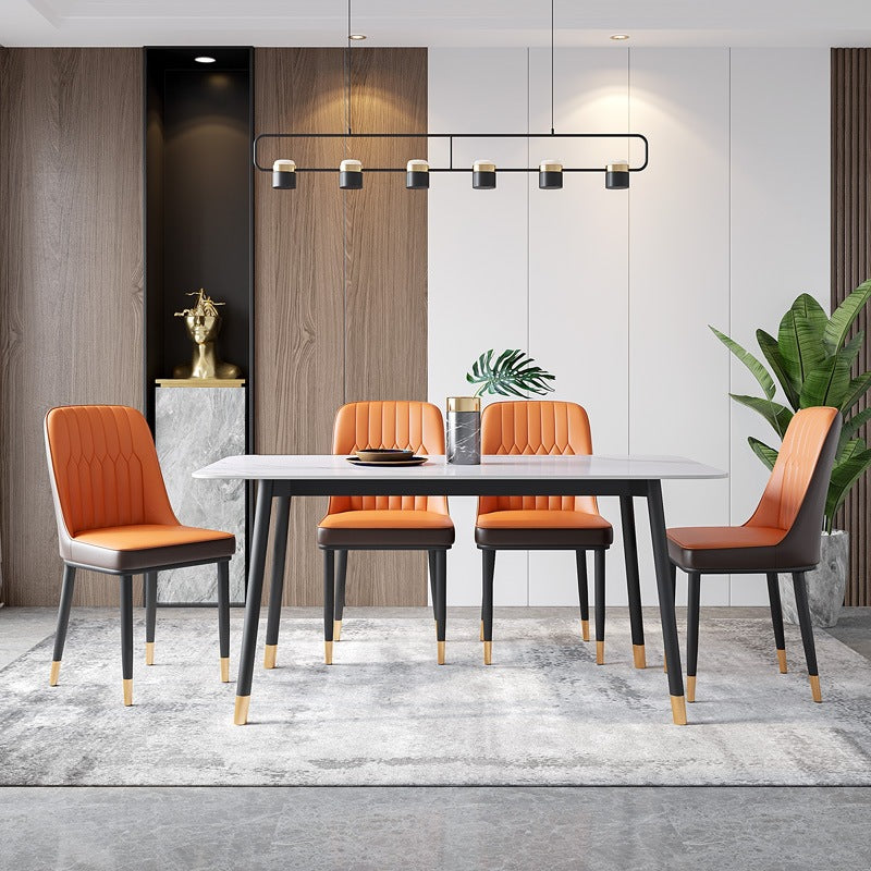 Stone Top Table Contemporary Rectangle Table with 4 Legs in Black