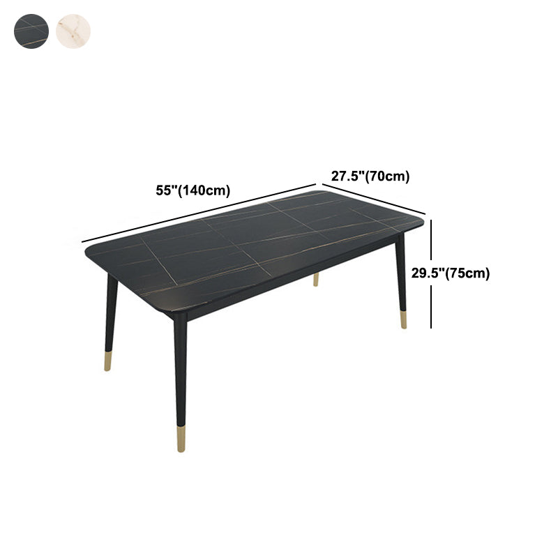 Stone Top Table Contemporary Rectangle Table with 4 Legs in Black
