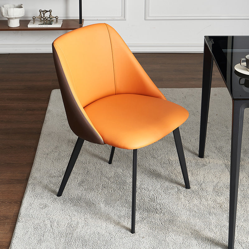 Contemporary Dining Arm Chair with Black Metal Legs Faux Leather Side Chair