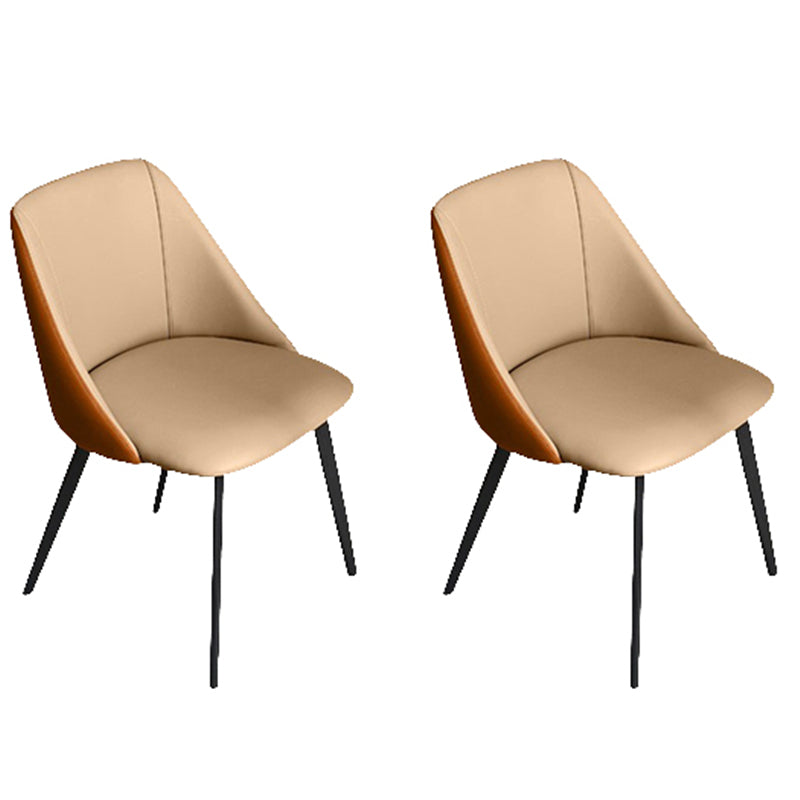 Contemporary Dining Arm Chair with Black Metal Legs Faux Leather Side Chair