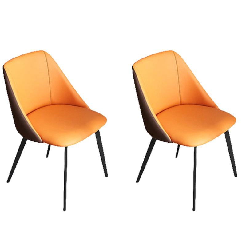 Contemporary Dining Arm Chair with Black Metal Legs Faux Leather Side Chair