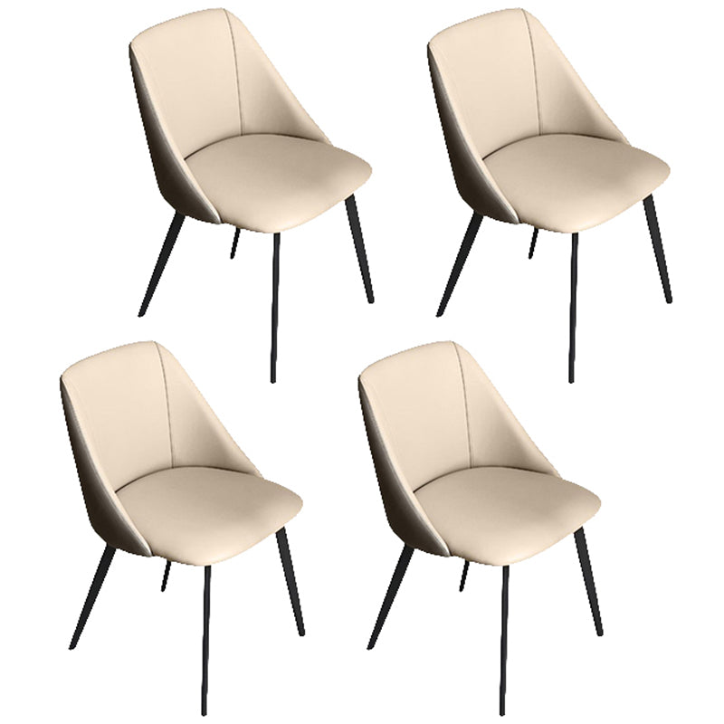 Contemporary Dining Arm Chair with Black Metal Legs Faux Leather Side Chair