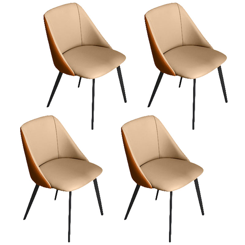 Contemporary Dining Arm Chair with Black Metal Legs Faux Leather Side Chair