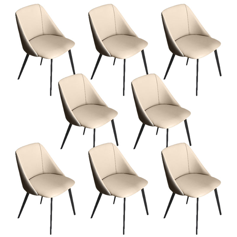 Contemporary Dining Arm Chair with Black Metal Legs Faux Leather Side Chair