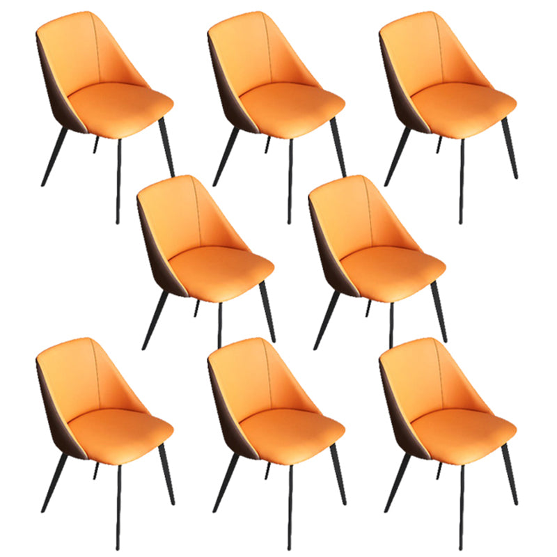 Contemporary Dining Arm Chair with Black Metal Legs Faux Leather Side Chair