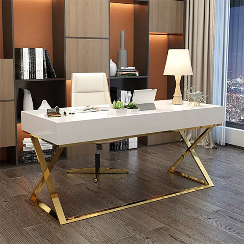 Solid Wood Writing Desk Pine and Metal Writing Desk Glam with Metal Legs