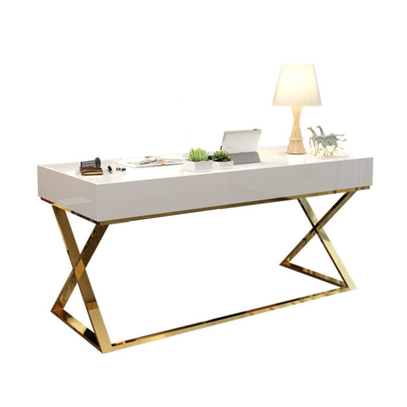 Trestle Rectangular Writing Desk with Metal Legs Office Desk Solid Wood