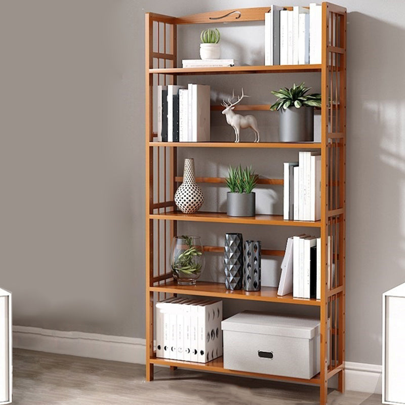 Modern Vertical Bamboo Shelf Etagere Espresso Shelf Bookcase for Bedroom