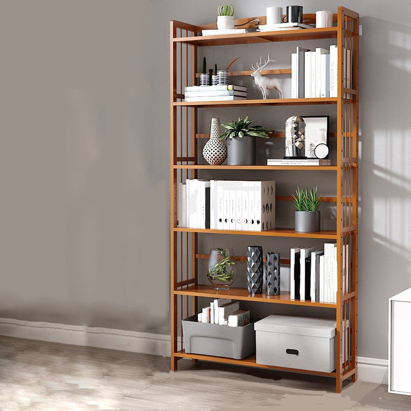 Modern Vertical Bamboo Shelf Etagere Espresso Shelf Bookcase for Bedroom