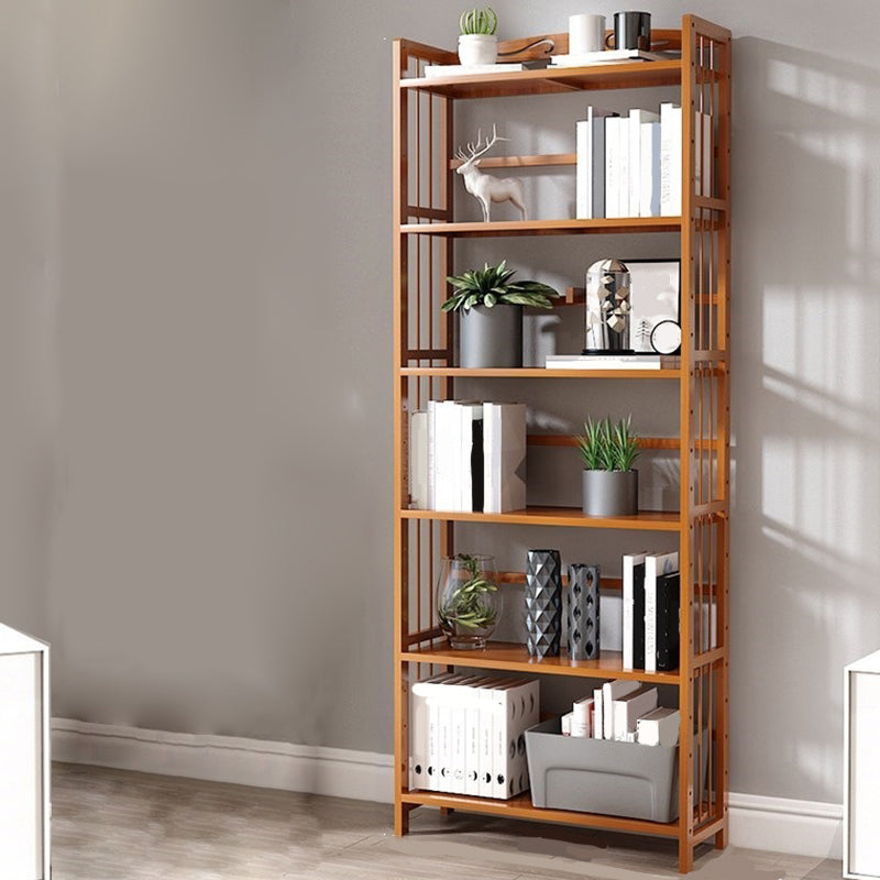 Modern Vertical Bamboo Shelf Etagere Espresso Shelf Bookcase for Bedroom