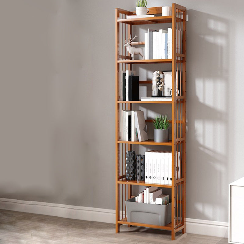 Modern Vertical Bamboo Shelf Etagere Espresso Shelf Bookcase for Bedroom