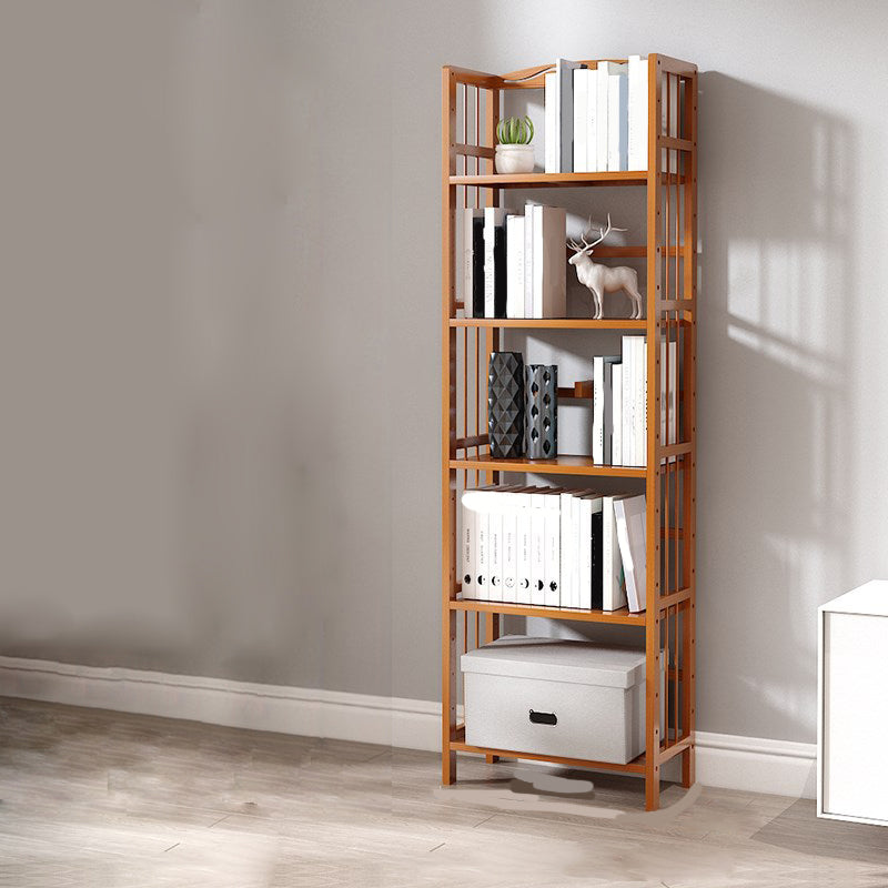 Modern Vertical Bamboo Shelf Etagere Espresso Shelf Bookcase for Bedroom