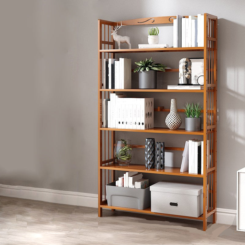 Modern Vertical Bamboo Shelf Etagere Espresso Shelf Bookcase for Bedroom
