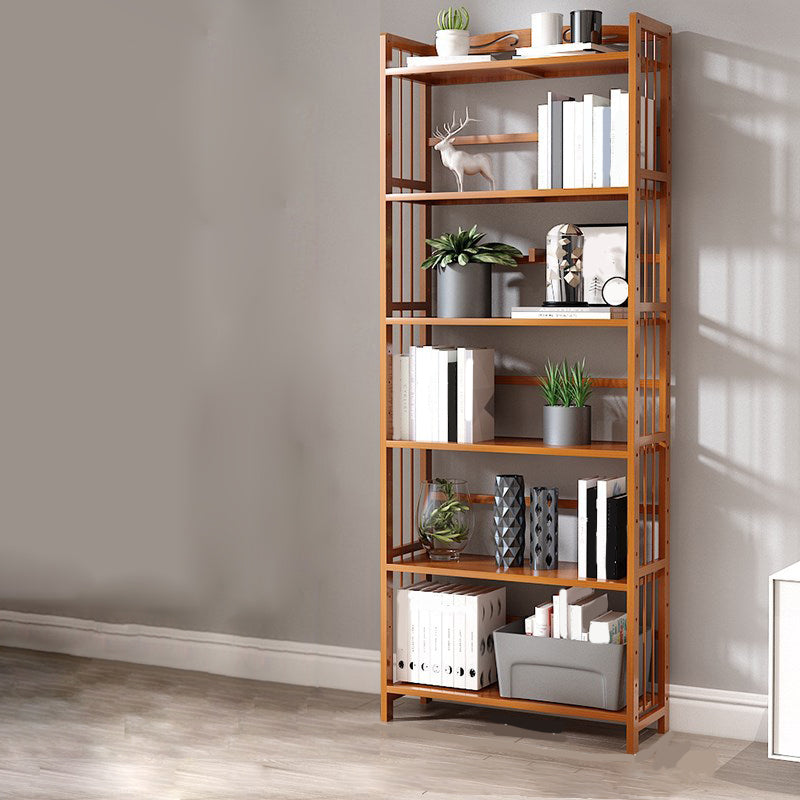 Modern Vertical Bamboo Shelf Etagere Espresso Shelf Bookcase for Bedroom