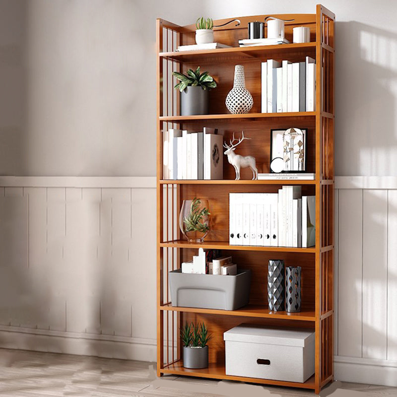 Modern Vertical Bamboo Shelf Etagere Espresso Shelf Bookcase for Bedroom