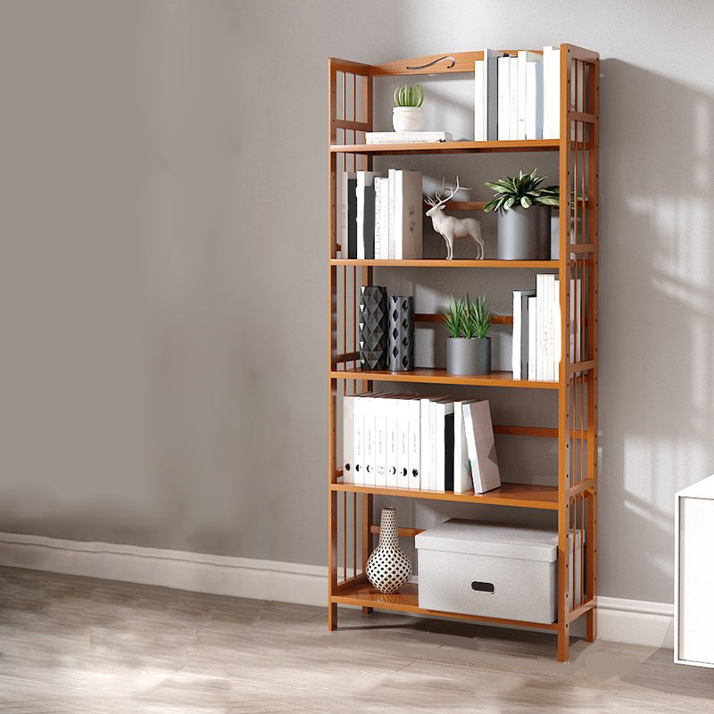 Modern Vertical Bamboo Shelf Etagere Espresso Shelf Bookcase for Bedroom