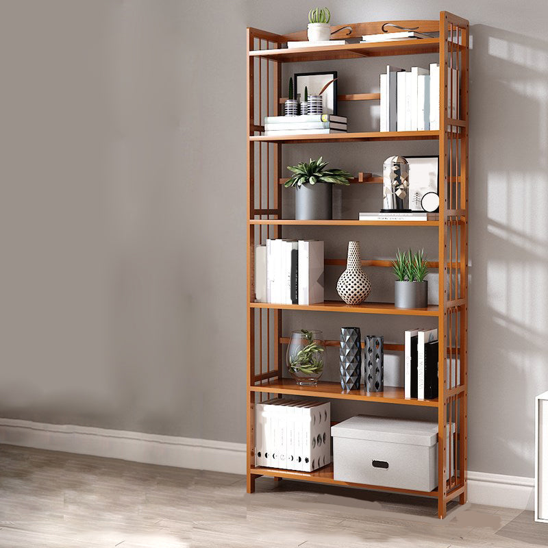 Modern Vertical Bamboo Shelf Etagere Espresso Shelf Bookcase for Bedroom