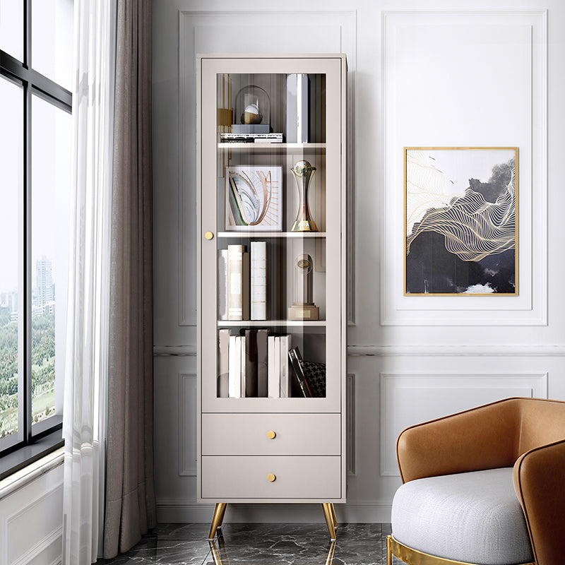 Modern Wooden Bookcase Standard Closed Back White/Champagne Bookshelf for Home Office