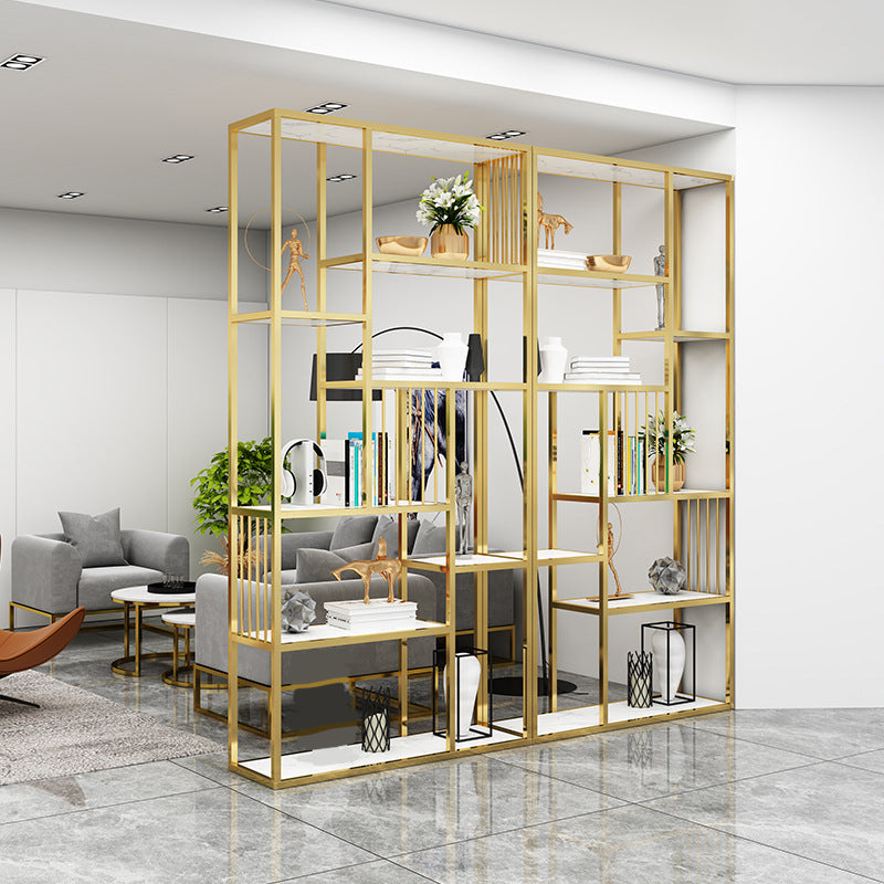 Gold Vertical Open Bookcase Glam Etagere Metal Book Shelf for Bedroom
