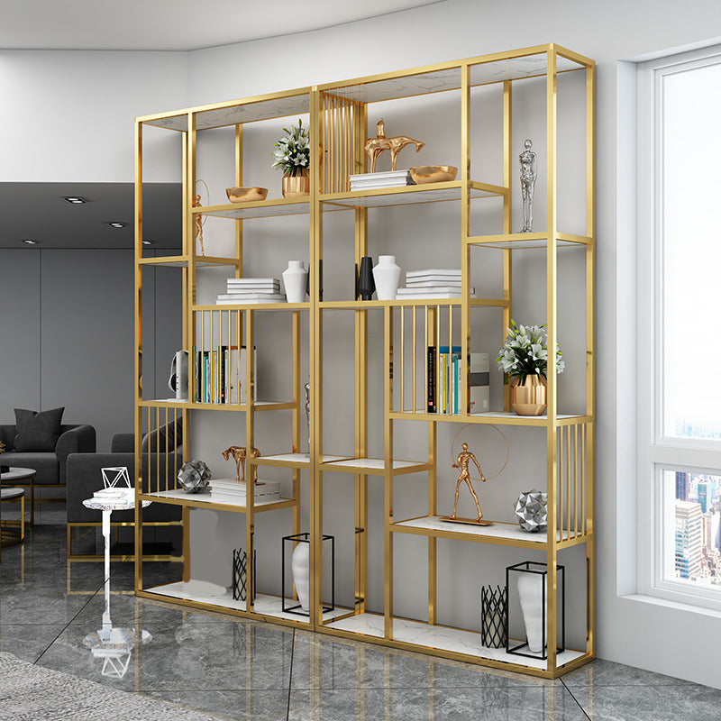 Gold Vertical Open Bookcase Glam Etagere Metal Book Shelf for Bedroom